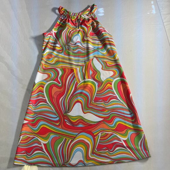 Jude Connally Psychedelic Swirl Halter Dress Keyhole A-Line S - Picture 13 of 15